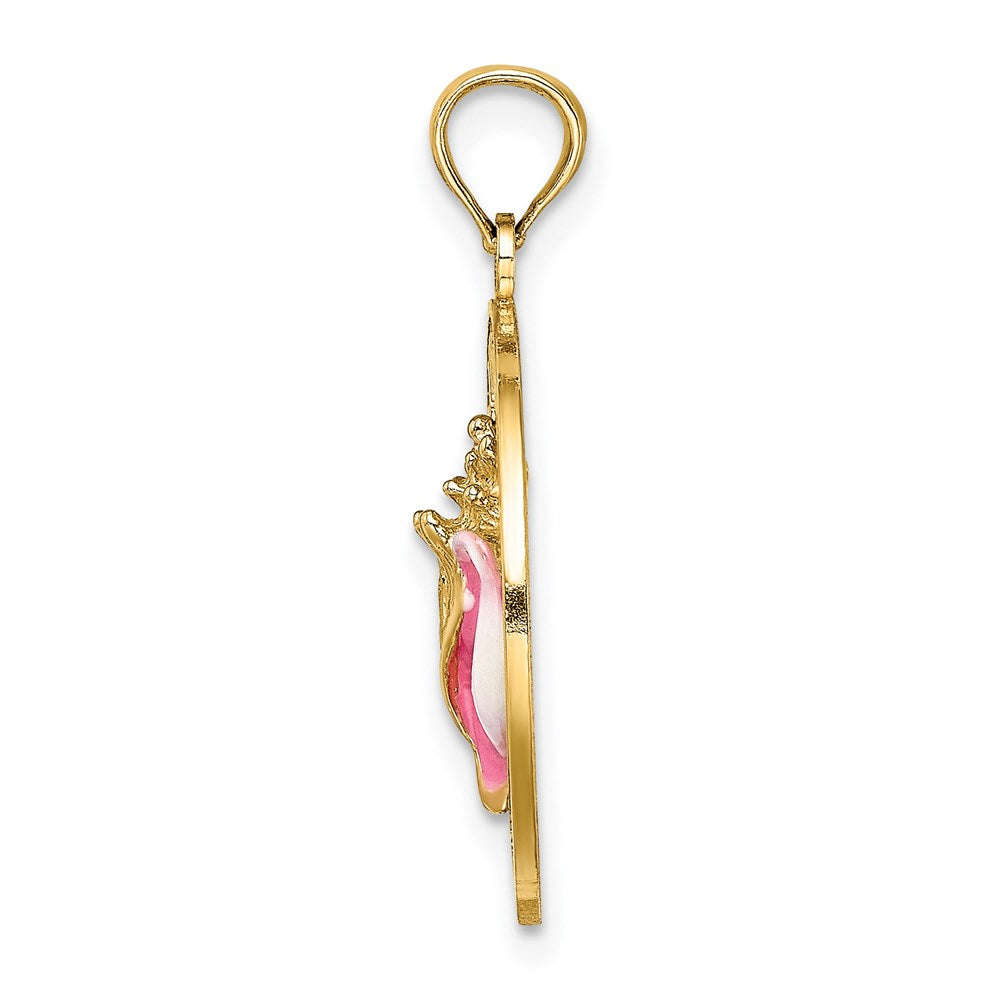 14K Gelbgold Antigua-WI-Kreis-Charm mit Email-Conch-Muschel
