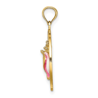 14K Gelbgold Antigua-WI-Kreis-Charm mit Email-Conch-Muschel
