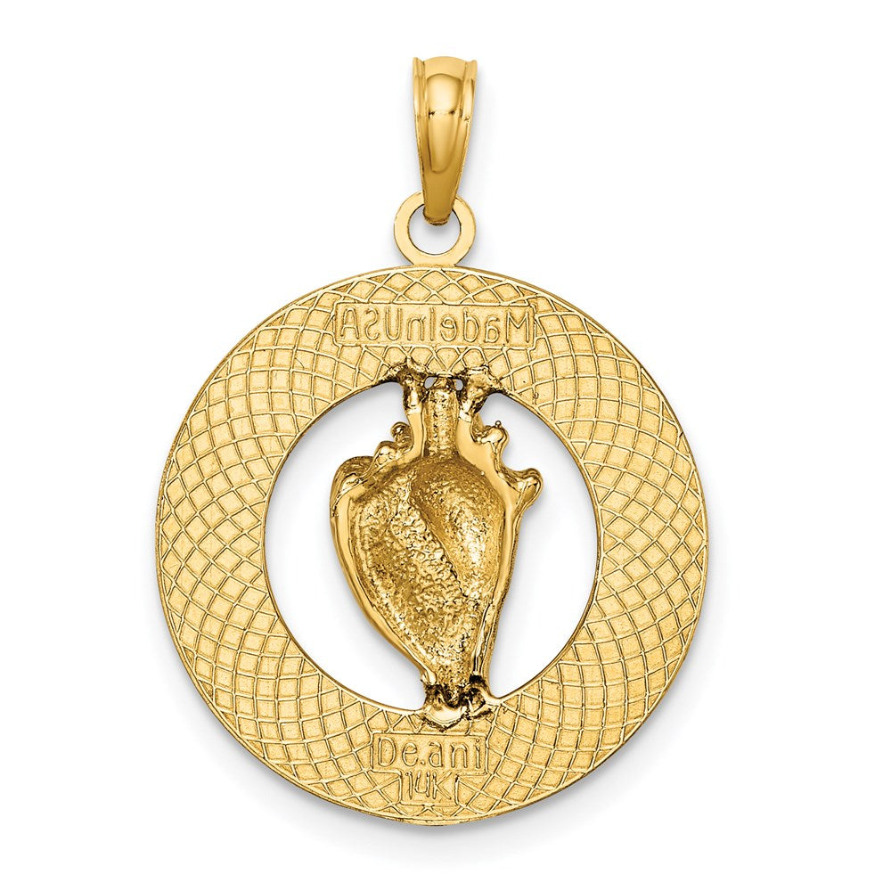 14K Gelbgold Antigua-WI-Kreis-Charm mit Email-Conch-Muschel