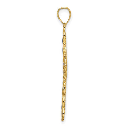 14 Karat Gelbgold Kreuz-Charm mit blauem Email-Filigran