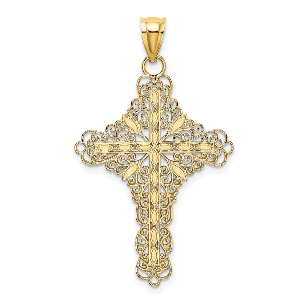 14 Karat Gelbgold Kreuz-Charm mit blauem Email-Filigran