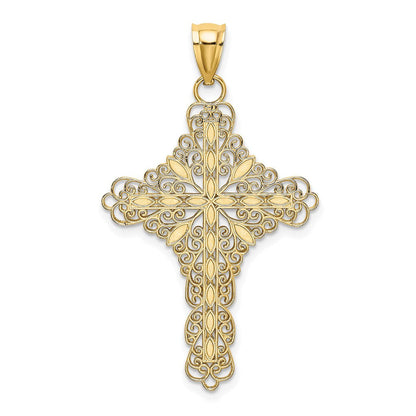 14 Karat Gelbgold Kreuz-Charm mit blauem Email-Filigran