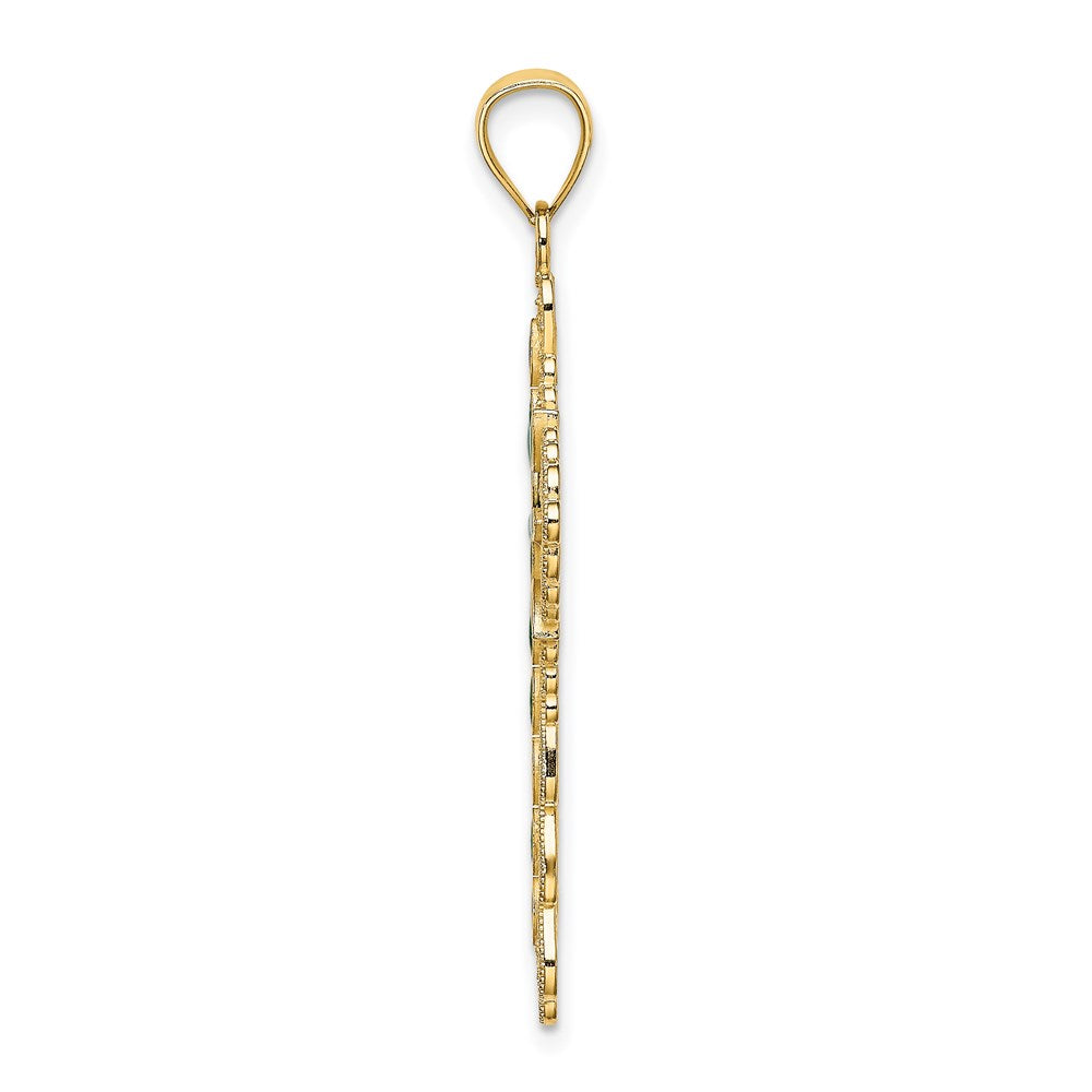 14K Gelbgold Kreuz-Charm mit grüner Emaille-Filigranarbeit