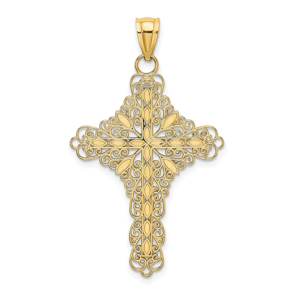 14K Gelbgold Kreuz-Charm mit grüner Emaille-Filigranarbeit