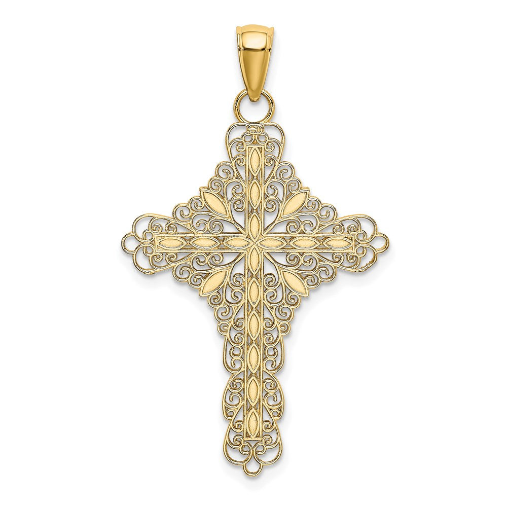 14 Karat Gelbgold Filigran-Kreuz-Charm mit roter Emaille