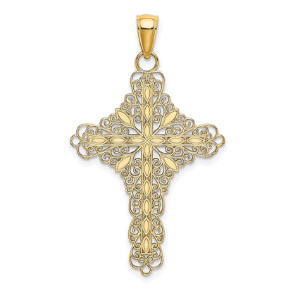 14 Karat Gelbgold Filigran-Kreuz-Charm mit roter Emaille