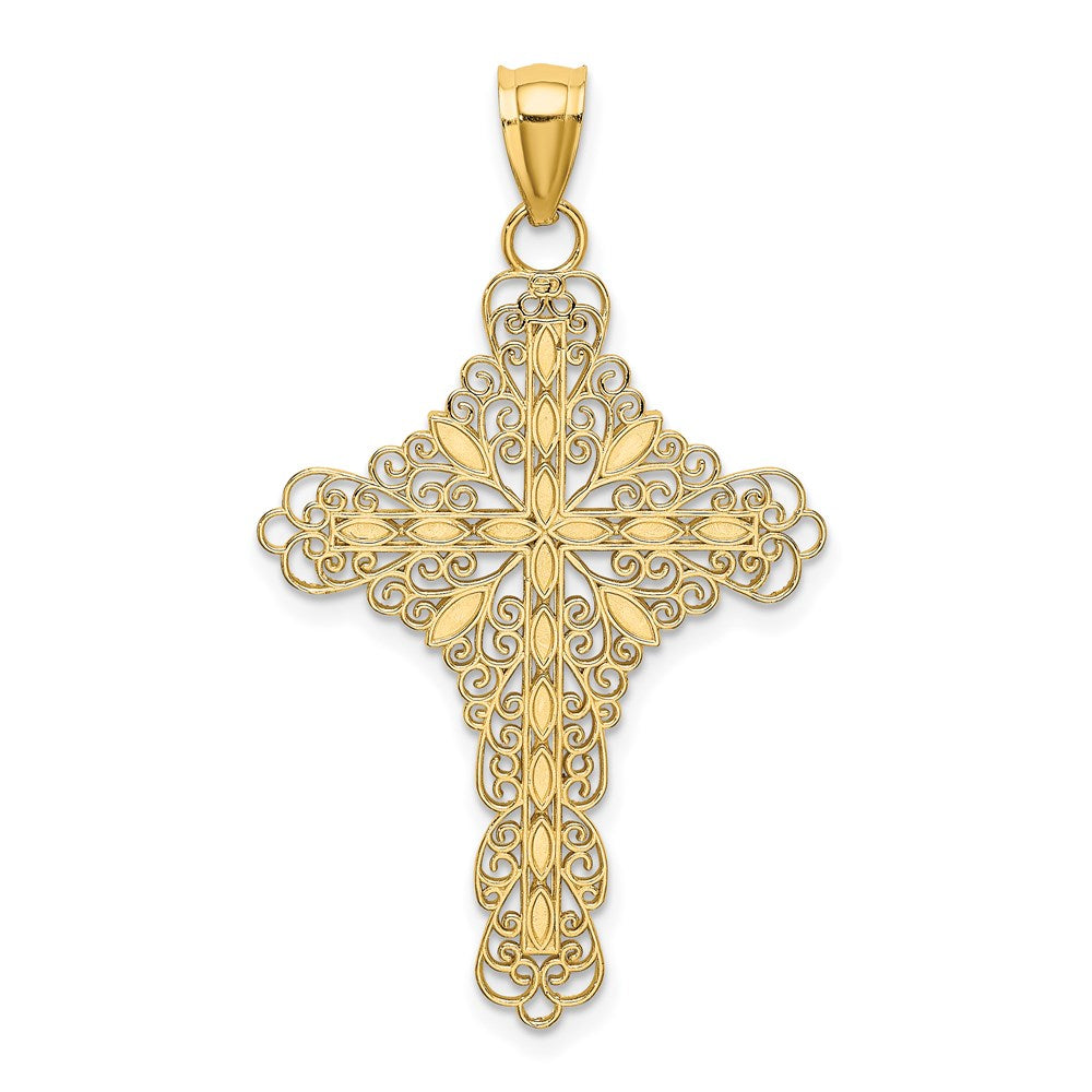 14K Gelbgold Kreuz-Charm mit weißer Emaille-Filigranarbeit