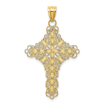 14K Gelbgold Kreuz-Charm mit weißer Emaille-Filigranarbeit