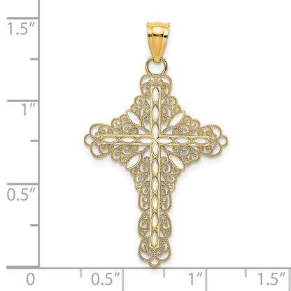 14K Gelbgold Kreuz-Charm mit weißer Emaille-Filigranarbeit