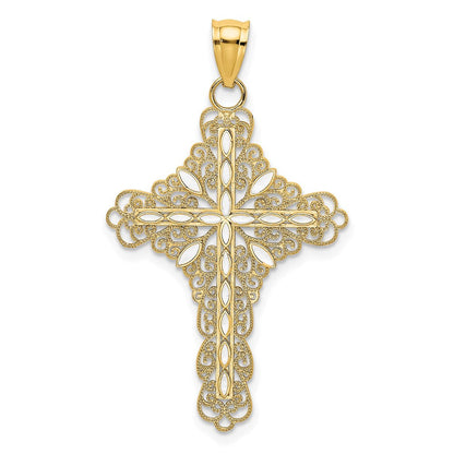14K Gelbgold Kreuz-Charm mit weißer Emaille-Filigranarbeit
