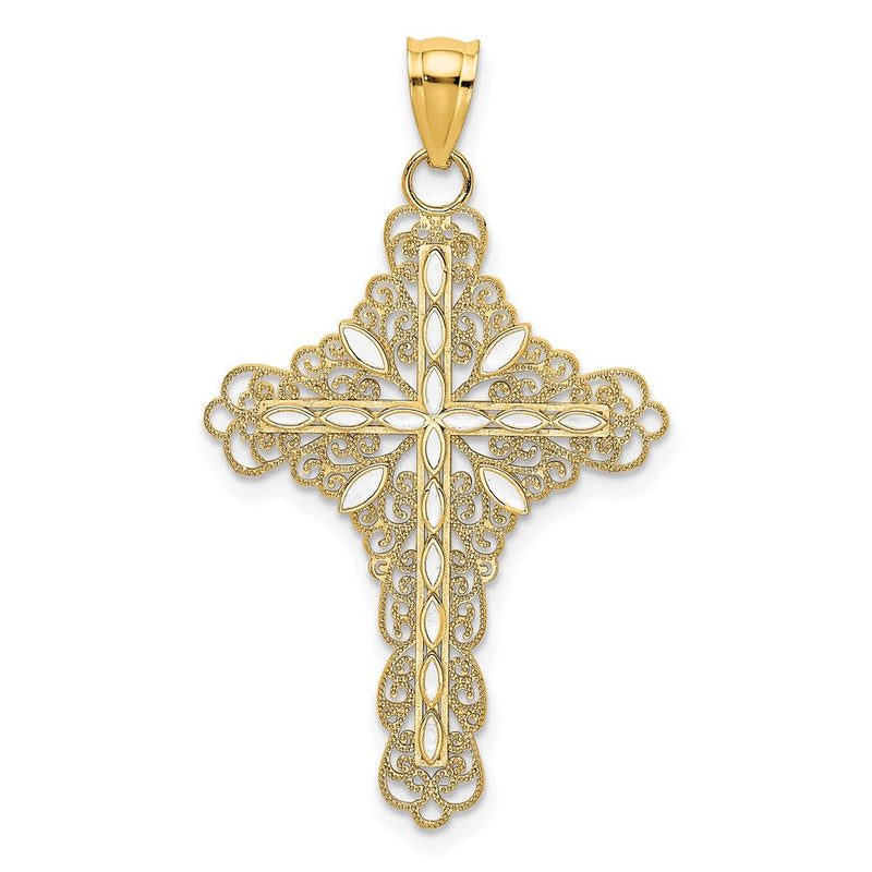 14K Gelbgold Kreuz-Charm mit weißer Emaille-Filigranarbeit