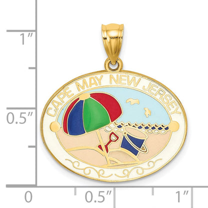 14K Gelbgold Charm mit mehrfarbigem Emaille-Strandmotiv "CAPE MAY NEW JERSEY