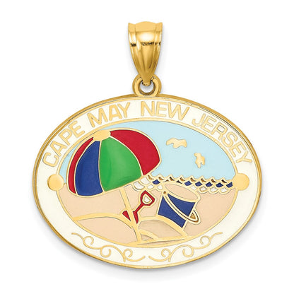 14K Gelbgold Charm mit mehrfarbigem Emaille-Strandmotiv "CAPE MAY NEW JERSEY