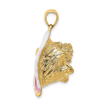 14 Karat Gelbgold 3-D-Emaille-Muschelschale-Charm, groß