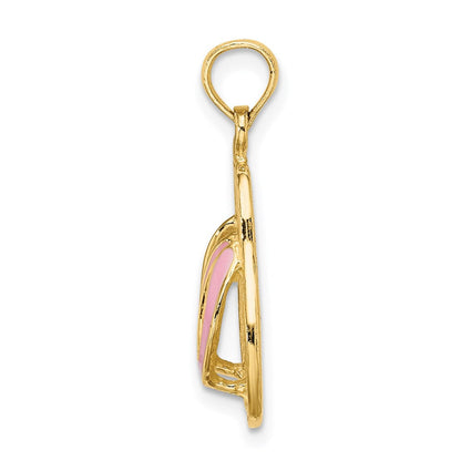 14K Gelbgold 3D-Doppel-Flipflop-Charm mit rosa Emaille