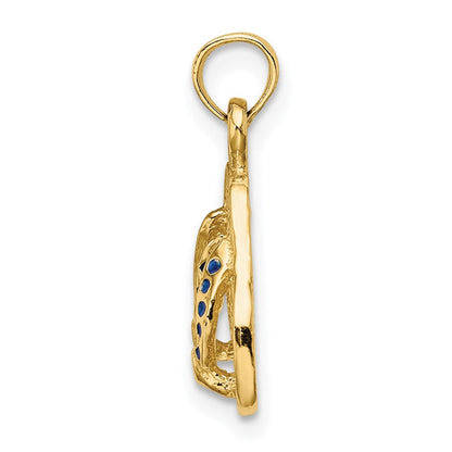 14K Gelbgold 3D-Charm doppelte Flip-Flops mit blau gepunkteter Emaille