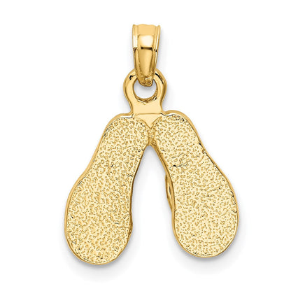 14K Gelbgold 3D-Charm doppelte Flip-Flops mit blau gepunkteter Emaille
