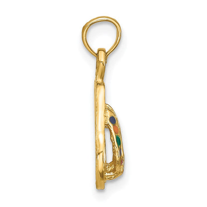 14K Gelbgold 3D-Charm doppeltes Flip-Flop-Paar mit mehrfarbigem Emaille