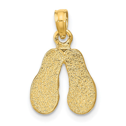 14K Gelbgold 3D-Charm doppeltes Flip-Flop-Paar mit mehrfarbigem Emaille