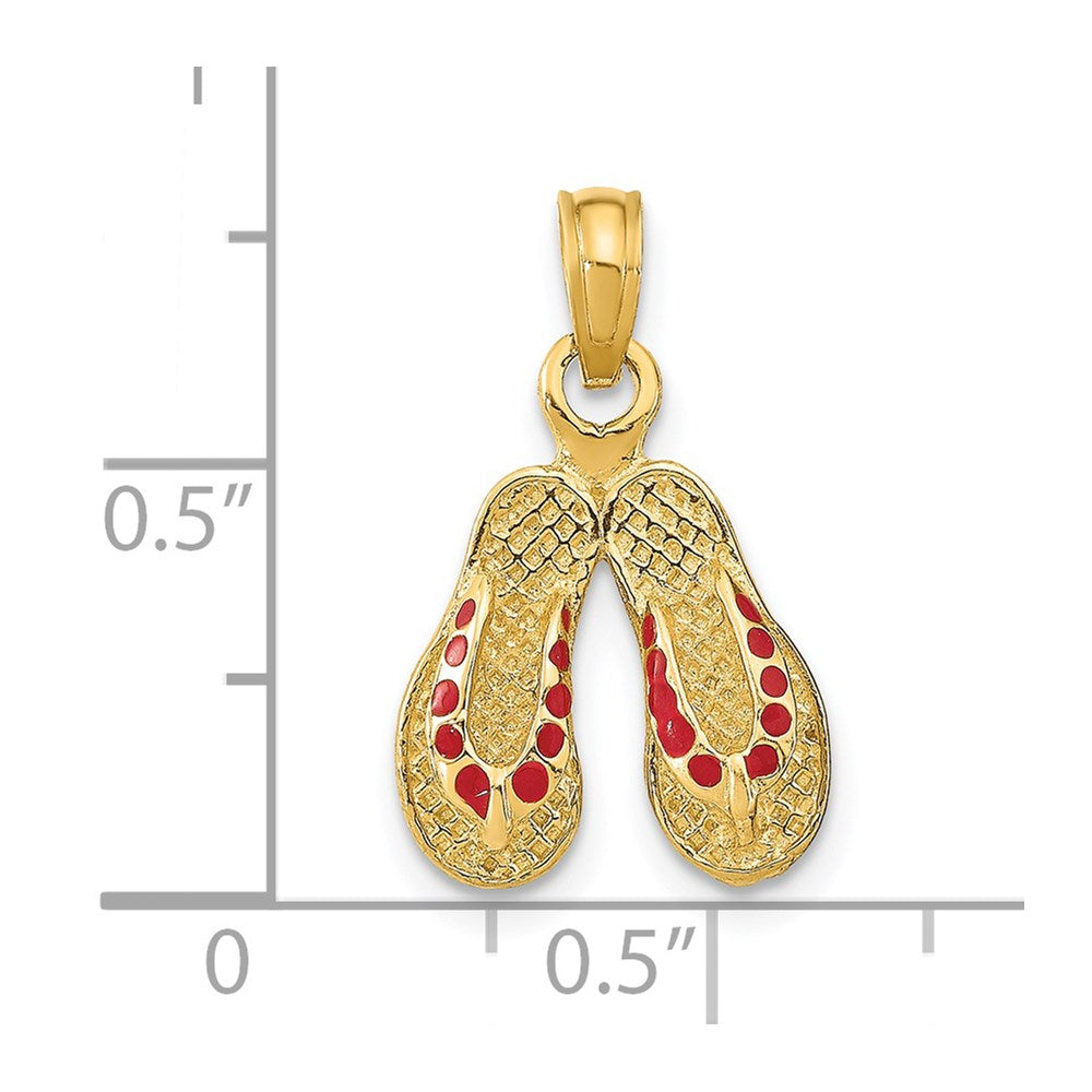 14K Gelbgold 3D-Doppel-Flip-Flop-Charm mit roter Emaille