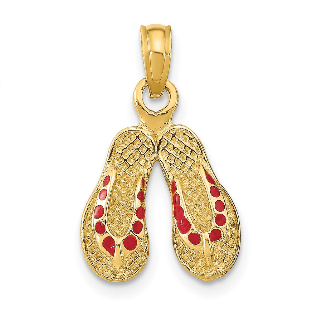 14K Gelbgold 3D-Doppel-Flip-Flop-Charm mit roter Emaille