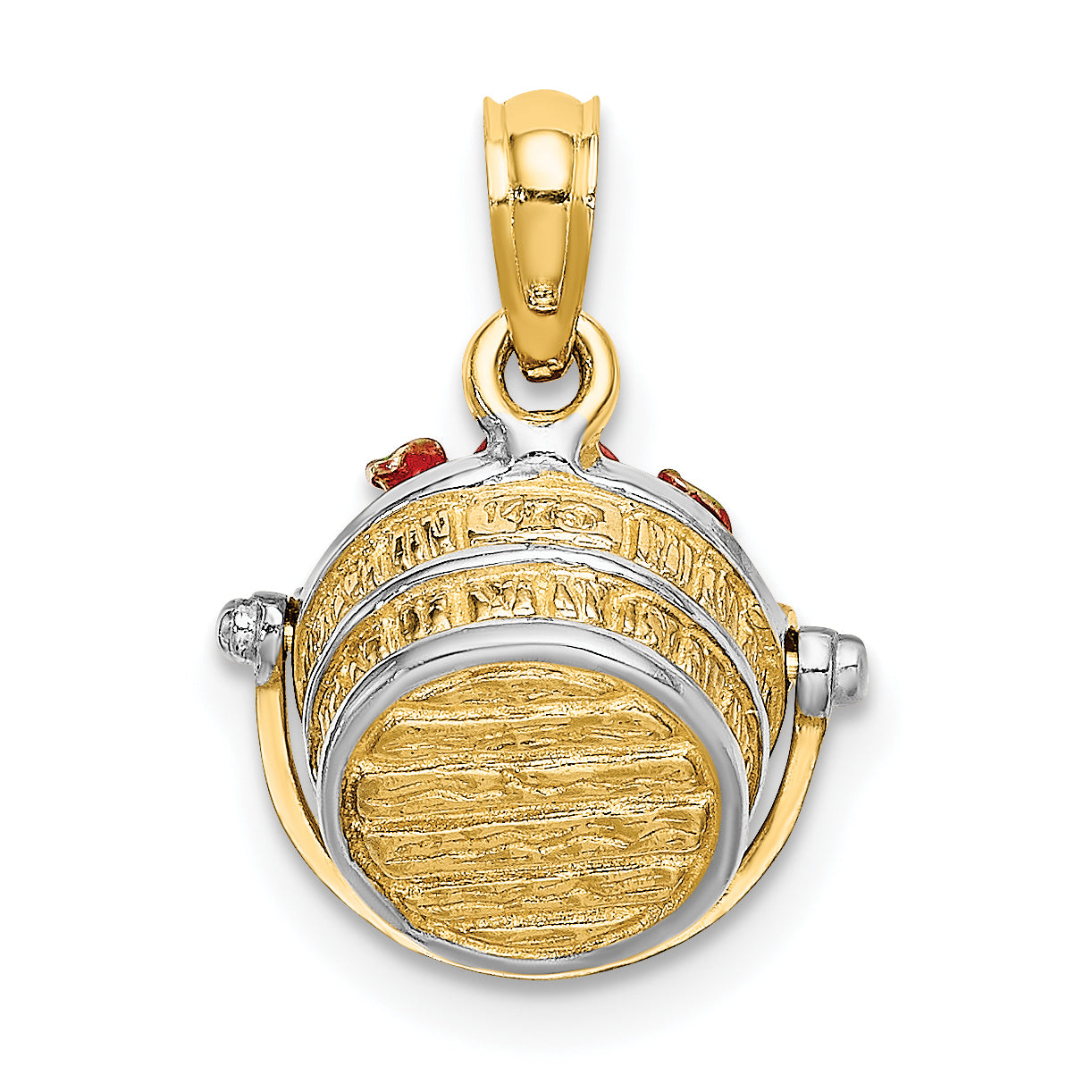 14K Gelb & Rhodium mit Weiß 3-d Emaille Apple Korb