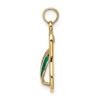 14K Gelbgold 3D-Einzel-Flip-Flop-Charm mit grüner Emaille