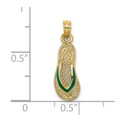 14K Gelbgold 3D-Einzel-Flip-Flop-Charm mit grüner Emaille