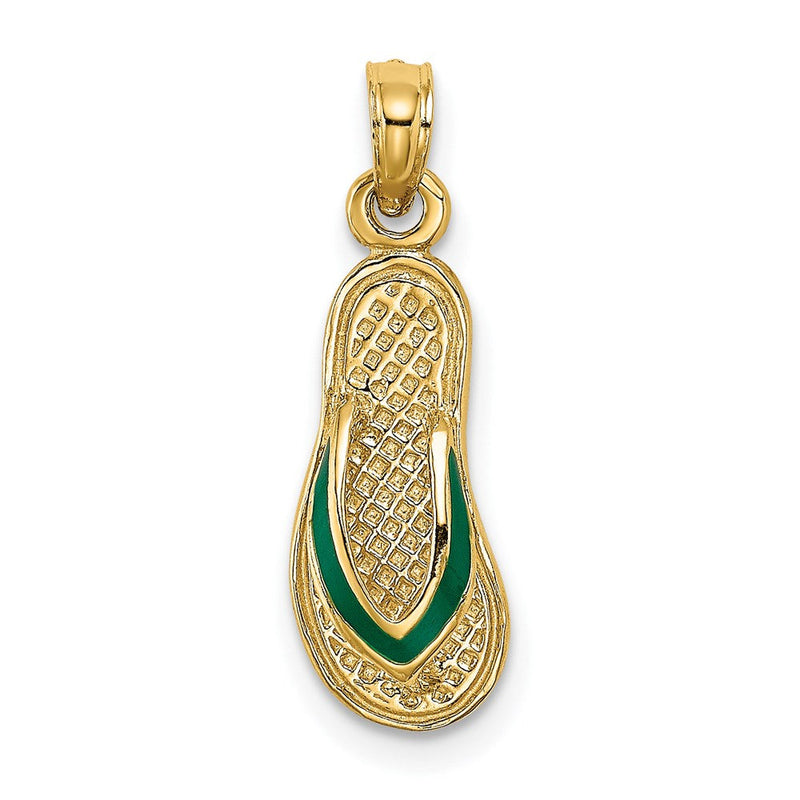 14K Gelbgold 3D-Einzel-Flip-Flop-Charm mit grüner Emaille