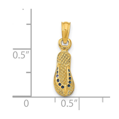 14K Gelbgold 3d mit Blau Emaille Einfach Flip-flop Charm