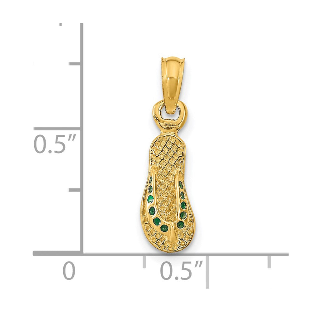 14K Gelbgold 3d mit Grün Emaille Einfach Flip-flop Anhänger