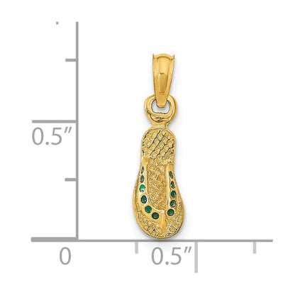 14K Gelbgold 3d mit Grün Emaille Einfach Flip-flop Anhänger