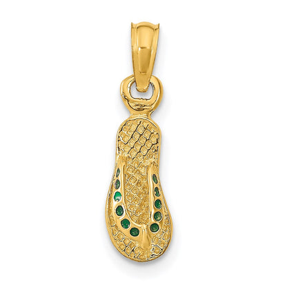14K Gelbgold 3d mit Grün Emaille Einfach Flip-flop Anhänger