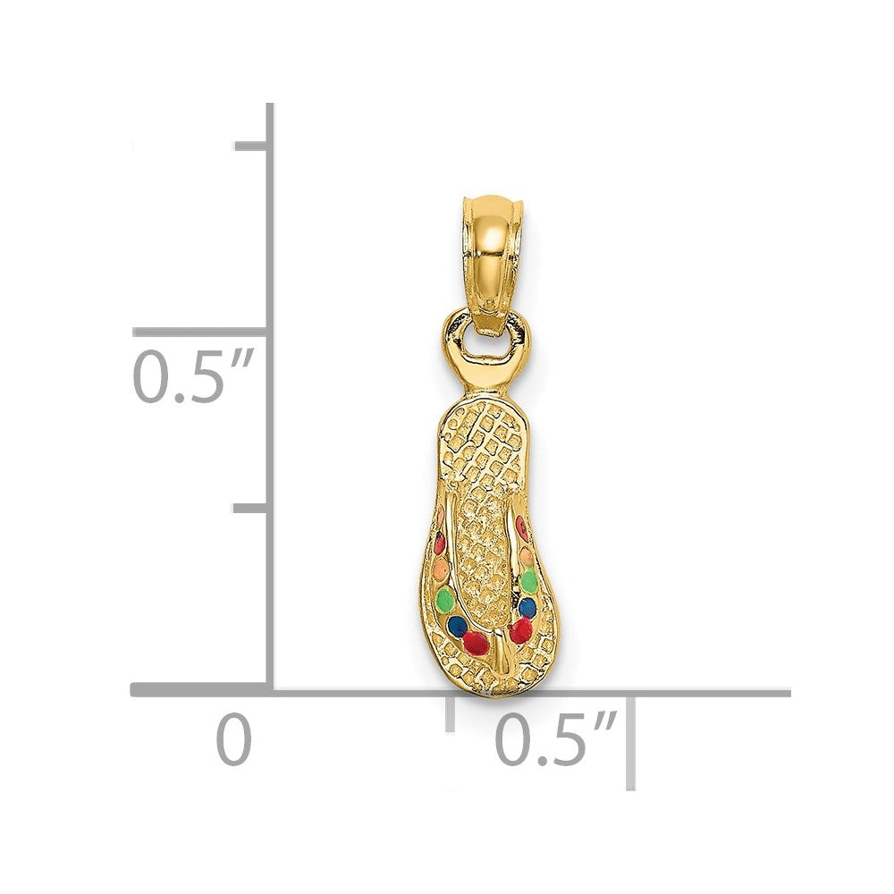 14K Gelbgold 3d mit Mehrfarbig Emaille Einfach Flip-flop Charm