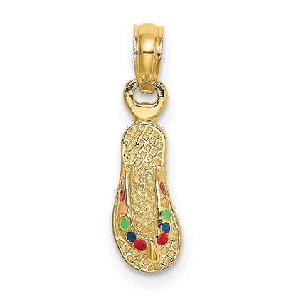 14K Gelbgold 3d mit Mehrfarbig Emaille Einfach Flip-flop Charm