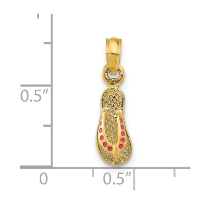 14K Gelbgold 3d mit Rosa Emaille Einfach Flip-flop Charm