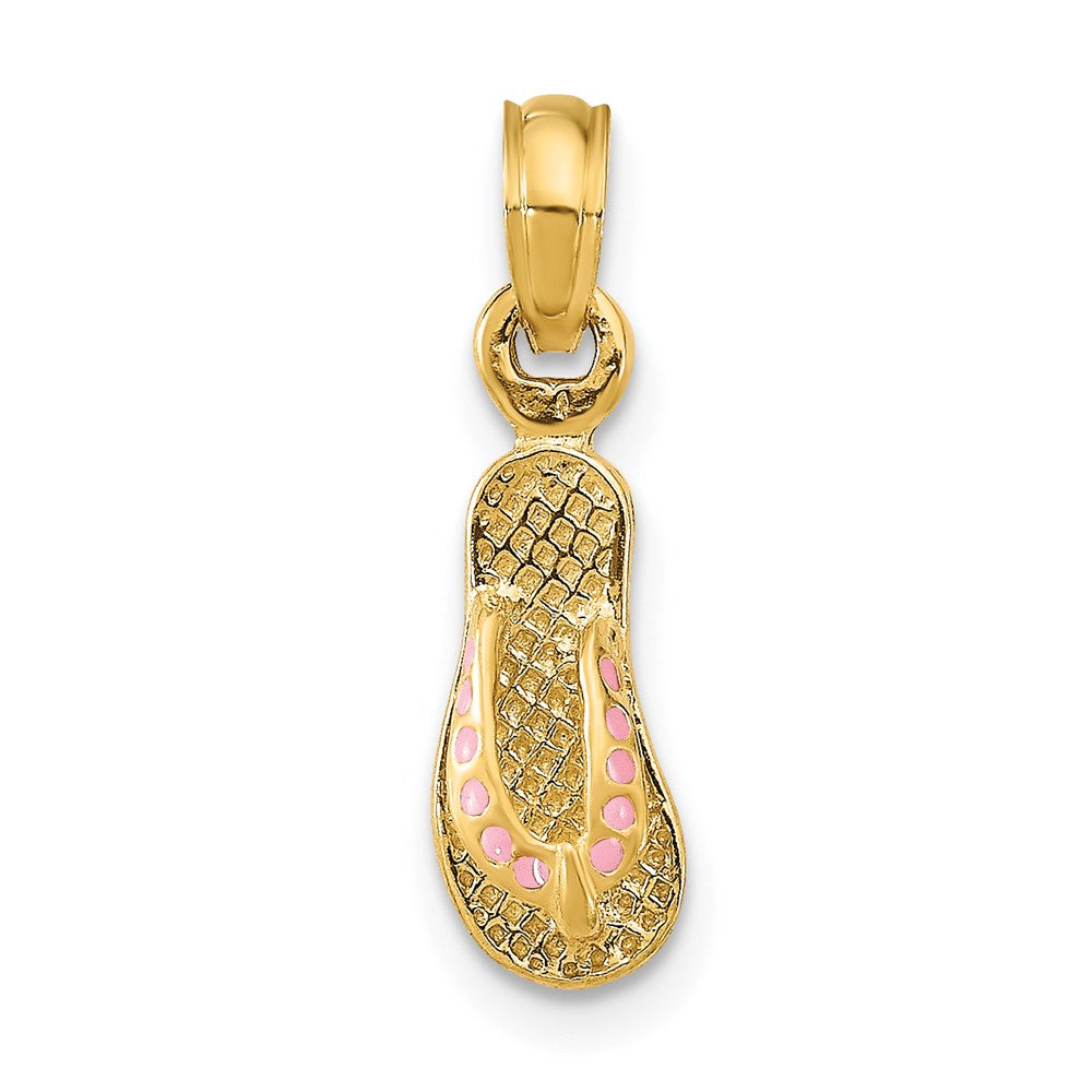 14K Gelbgold 3d mit Rosa Emaille Einfach Flip-flop Charm
