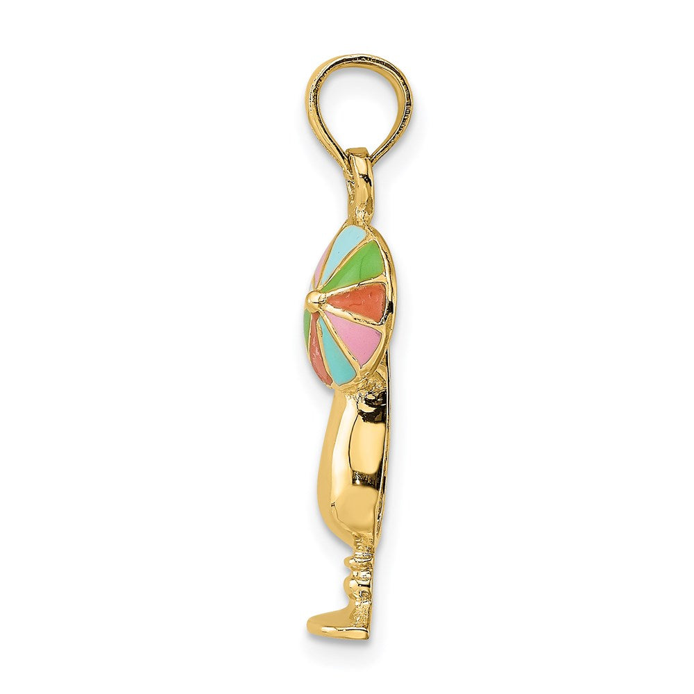 14K Gelbgold Charm „Tropisches Getränk“ mit mehrfarbigem Emaille-Schirmchen