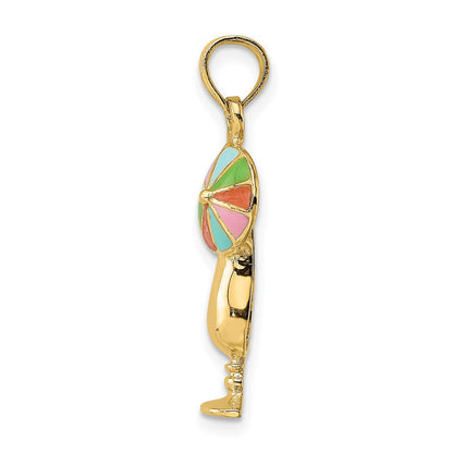 14K Gelbgold Charm „Tropisches Getränk“ mit mehrfarbigem Emaille-Schirmchen
