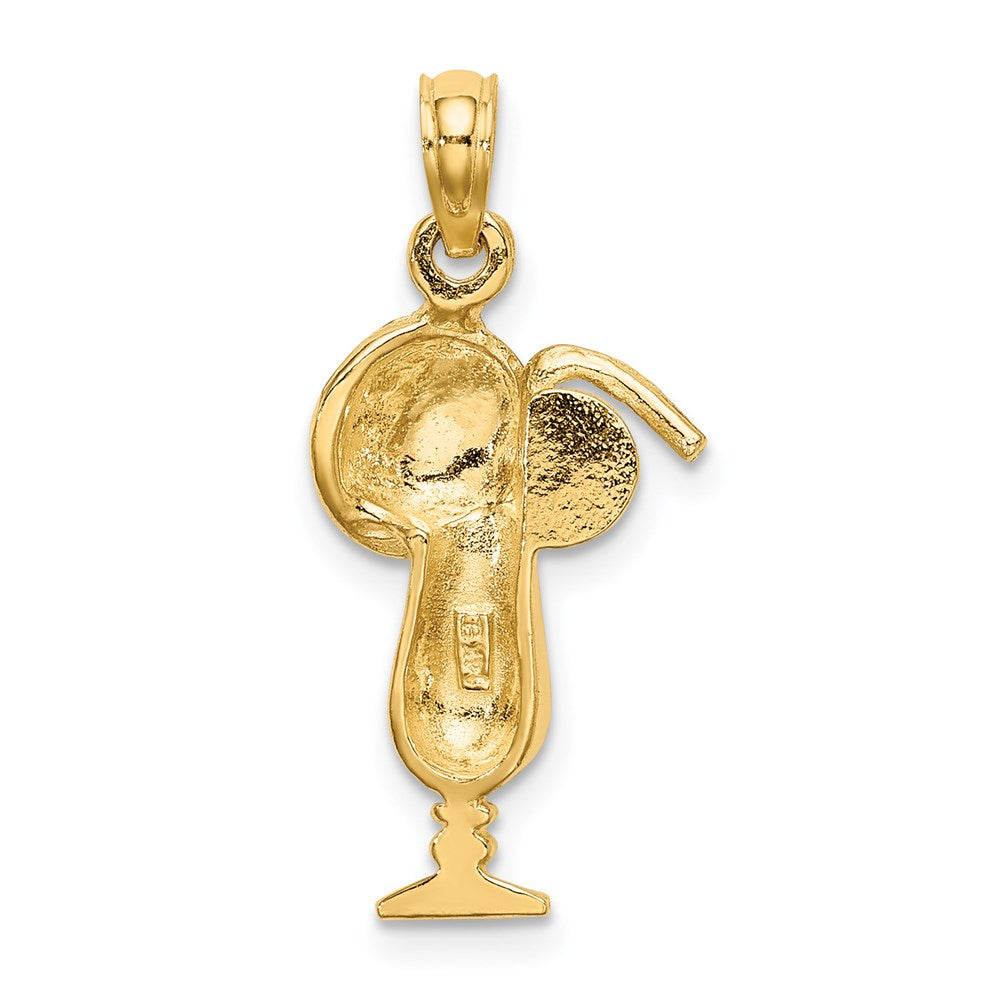 14K Gelbgold Charm „Tropisches Getränk“ mit mehrfarbigem Emaille-Schirmchen