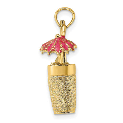 14K Gelbgold 3-D-Cocktail-Charm mit Fuchsia-Email-Schirmchen und Limette