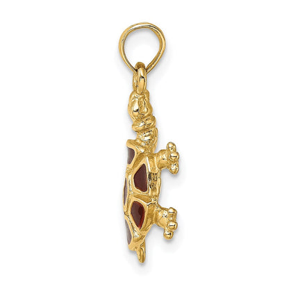14K Gelbgold Landschildkröten-Charm mit braunem Emaille