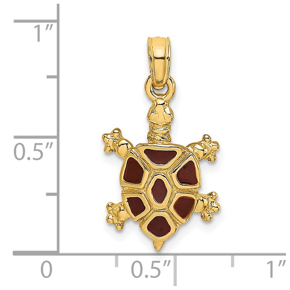 14K Gelbgold Landschildkröten-Charm mit braunem Emaille