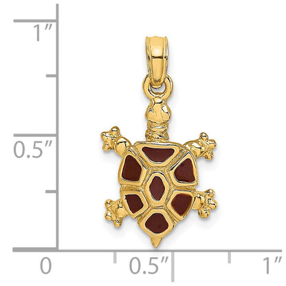 14K Gelbgold Landschildkröten-Charm mit braunem Emaille