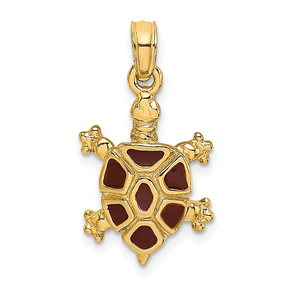 14K Gelbgold Landschildkröten-Charm mit braunem Emaille