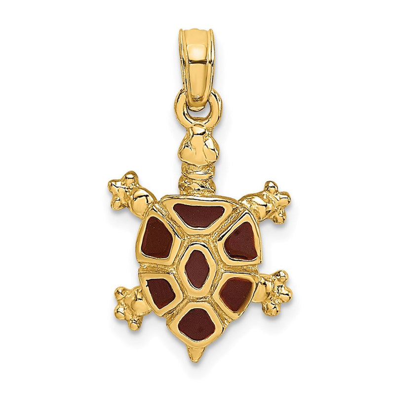 14K Gelbgold Landschildkröten-Charm mit braunem Emaille