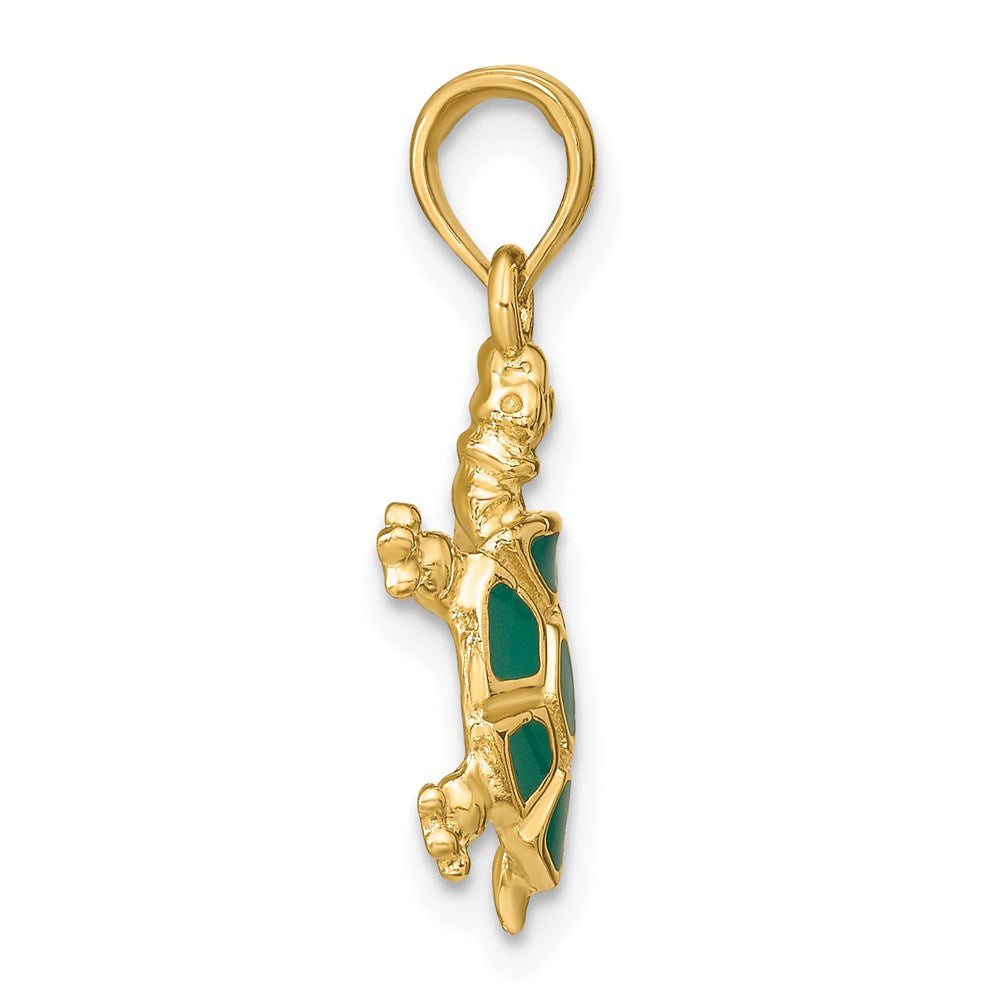 14K Gelbgold Landschildkröte Charm mit grüner Emaille