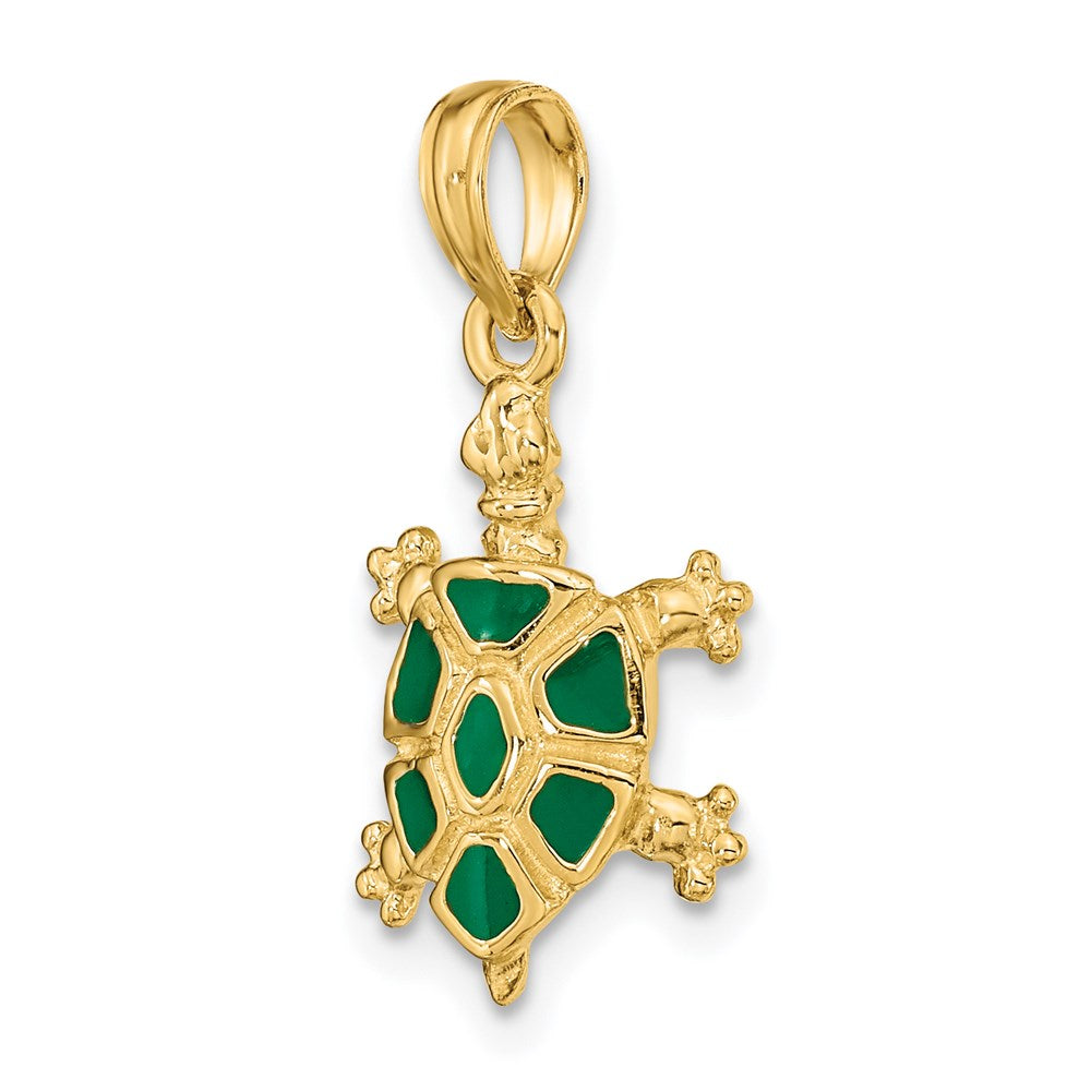 14K Gelbgold Landschildkröte Charm mit grüner Emaille