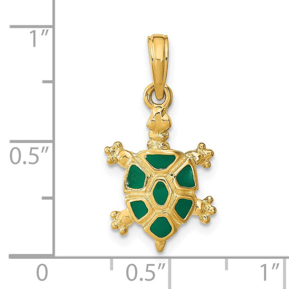 14K Gelbgold Landschildkröte Charm mit grüner Emaille