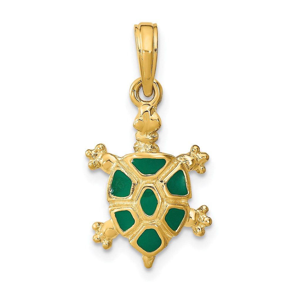 14K Gelbgold Landschildkröte Charm mit grüner Emaille